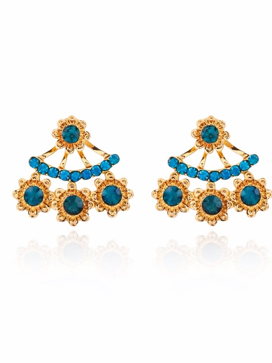 Jewelry - Teal Blue Green Crystal 2 Part Earrings